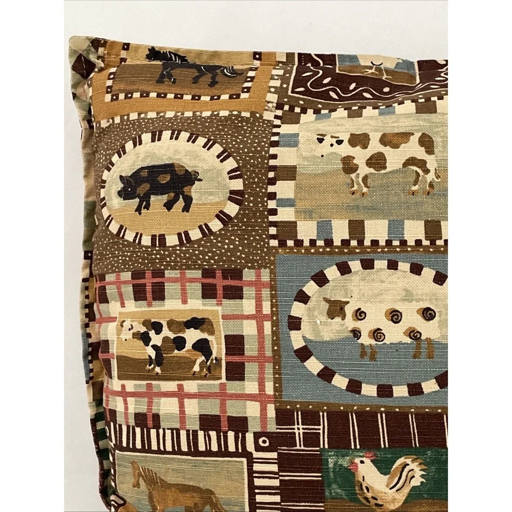 Throw Pillow Farmhouse Cows Sheep Horses Country Farm Folk Art Americano